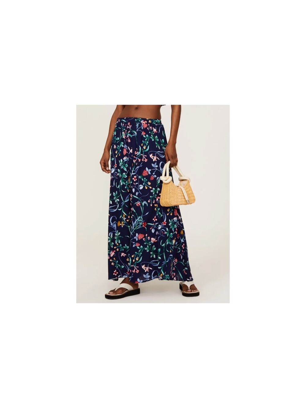 Slate & Willow Floral Maxi Skirt‎ Womens M Blue Elastic Waist Boho Rayon A-Line